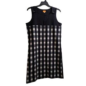 VTG 90s Y2K Deela Pinafore Dress Women L Plaid Jumper Wool Fleece Knit Boxy Retr